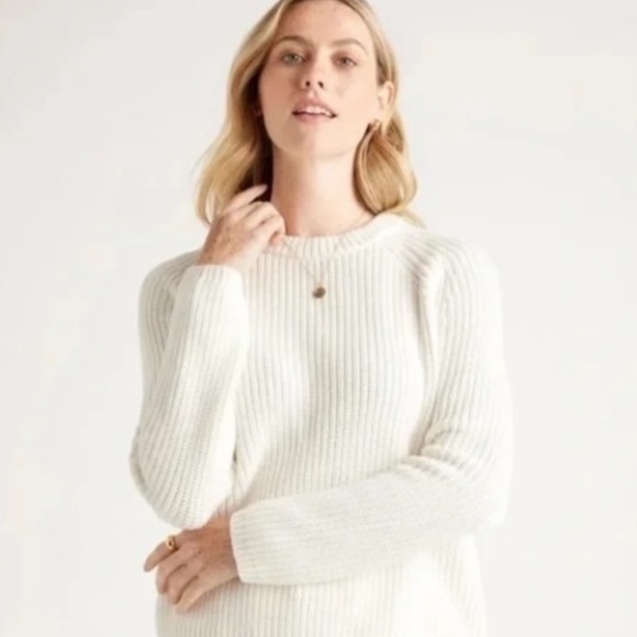 Quince 100% Organic Cotton Fisherman Crew Sweater Ivory Size M - Picture 1 of 3